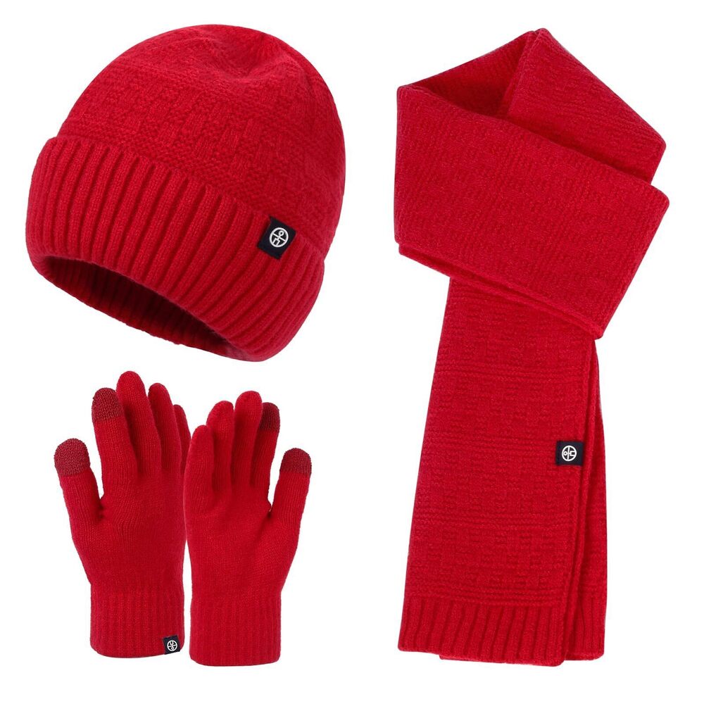 9997 Winter Knitted Hat Scarf Touchscreen Gloves Set Soft Warm Beanie